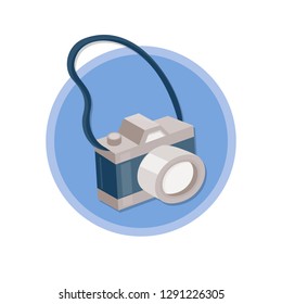 Camera with strap. Vector icon.