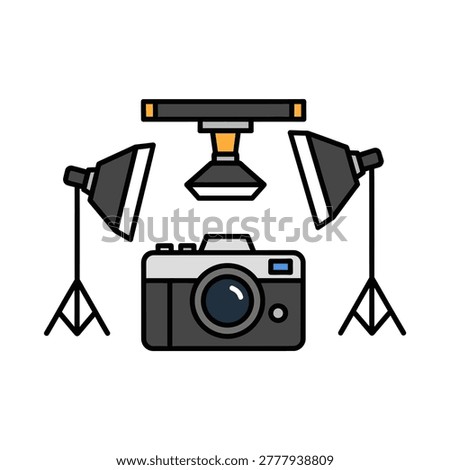 Camera and studio lighting setup icon with photography lighting photographer