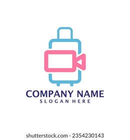 Cámara con el vector de diseño del logotipo de Suitcase. Concepto de plantilla de diseño de logotipo en mayúsculas