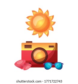 diseño de gafas y sol de cámara, vacaciones de verano relajación tropical al aire libre turismo relajación estilo de vida y tema del paraíso Ilustración vectorial