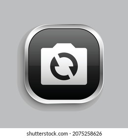 camera switch fill icon design. Glossy Button style rounded rectangle isolated on gray background. Vector illustration