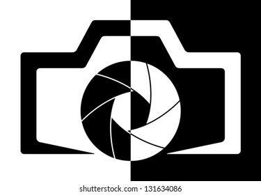 Camera symbol. Half black half white. (no gradient, no transparent objects). Vector illustration