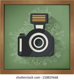 Camera symbol on blackboard background,clean vector