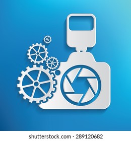 Camera symbol on blue background,clean vector
