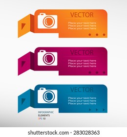Camera symbol on origami paper banners. Can be used for workflow layout, diagram, business step options, banner, web design