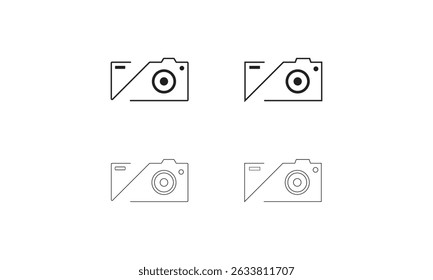 Camera Symbols for UI and Graphic Design. This image features a pair of minimalist black camera icons, each showcasing a unique lens design.