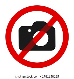 Camera, taking photo and taking photograph is forbidden, banned and prohibited. Vector illustration of symbol, sign, icon and pictogram is isolated on white.