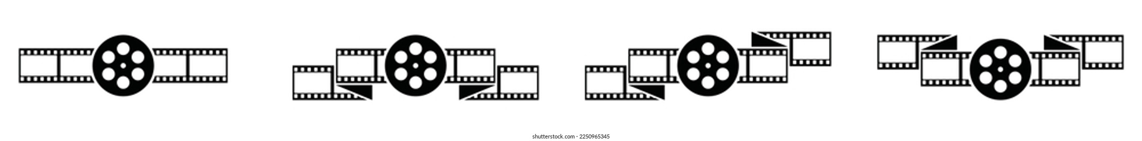 Vector de icono de cinta de cámara. Icono de película de carrete de película con fotos tira de película como cinta. Firma de pantalla de cine para aplicaciones y sitios web, ilustración de símbolo