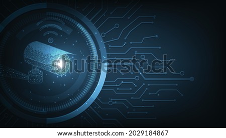 Camera Technology Safety Concept design. Camera vector low poly wireframe mesh design on dark blue background, Security system, CCTV Security concept.