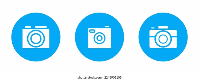 Kamerakontrollen. Logo-Set für blaue Kamera. Stock-Vektorgrafik.