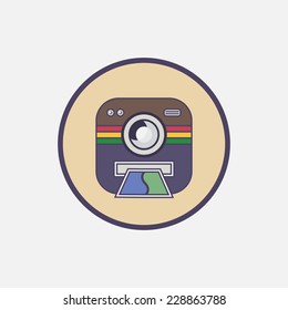 camera that prints photos flat round icon