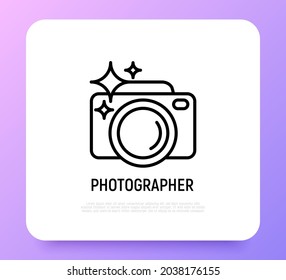 Icono de la cámara de línea delgada para el logo del fotógrafo. Ilustración vectorial simple.