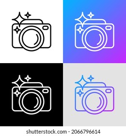 Camera thin line icon for photographer logo. Simple vector illustration.