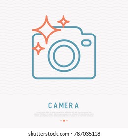 Camera thin line icon for photographer logo. Simple vector illustration.