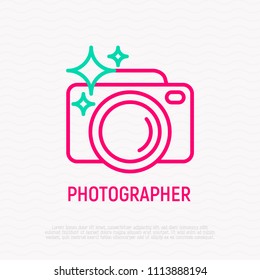 Camera thin line icon, photographer's equipment. Modern vector illustration.