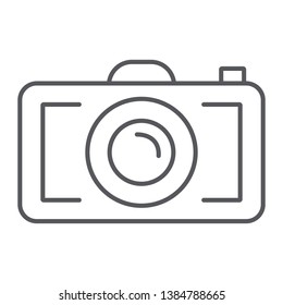 Camera thin line icon, photography and shoot, photo sign, vector graphics, a linear pattern on a white background, eps 10.