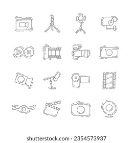 camera thin line icon set. vintage photo camera, video icon set.