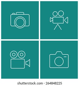 camera thin line icon set