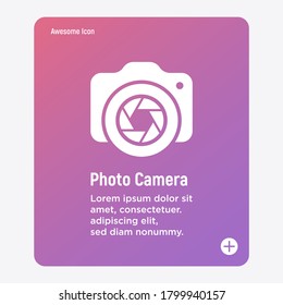 Camera thin line icon. Sign of photo. Modern vector illustration for photographer logo, mobile app, electronics shop.