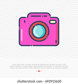 Camera thin line icon. Sign of photo. Modern vector illustration for photographer logo, mobile app, electronics shop.