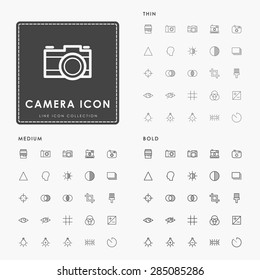 camera thin, medium and bold line icons