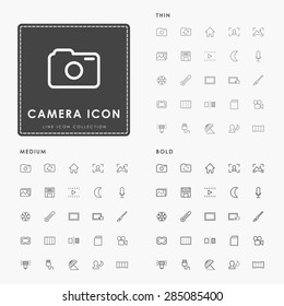 camera thin, medium and bold outline icons