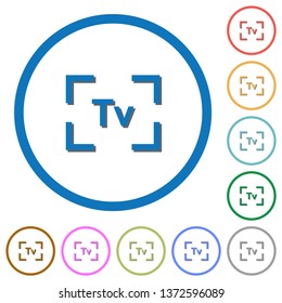 Camera time value mode flat color vector icons with shadows in round outlines on white background