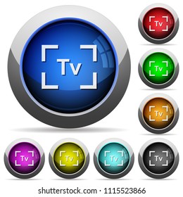 Camera time value mode icons in round glossy buttons with steel frames
