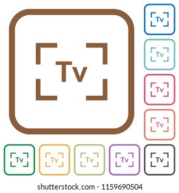 Camera time value mode simple icons in color rounded square frames on white background