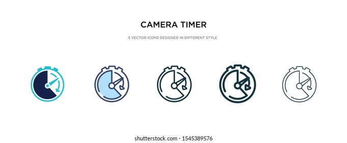 camera timer icon in different style vector illustration. two colored and black camera timer vector icons designed in filled, outline, line and stroke style can be used for web, mobile, ui