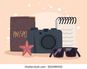 camera and travel set icons
