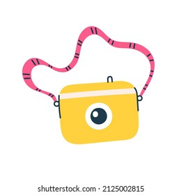 A camera in a trendy doodle style. A bright object for summer holidays