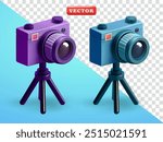 Camera with tripod, 3d vector. Suitable for design elements and media