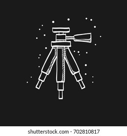 Camera tripod icon in doodle sketch lines. Photography stands stable movie shoot