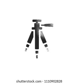 Camera tripod icon in halftone style. Black and white monochrome vector illustration.