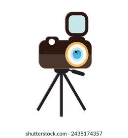 Camera tripod icon and Movie camera on a tripod. Making a movie single icon in monochrome style vector symbol stock illustration web.