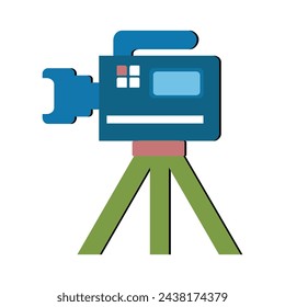 Camera tripod icon and Movie camera on a tripod. Making a movie single icon in monochrome style vector symbol stock illustration web.