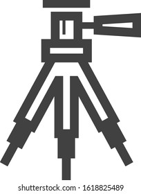 Camera tripod icon in thick outline style. Black and white monochrome vector illustration.