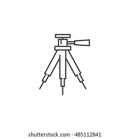 Camera tripod icon in thin outline style. Photography stands stable movie shoot