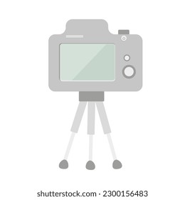 Camera with a screen on a tripod for blogger and influencer collection. Back view. Camera, picture, equipment icon isolated on white background. Vector camera sign, symbol for web and mobile