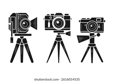Camera and Tripod Silhouette Vector Icon Set  Photography Equipment Clip art for Designers.