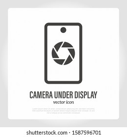 Camera under display on smartphone. Thin line icon. Mobile technology. Modern vector illustration.