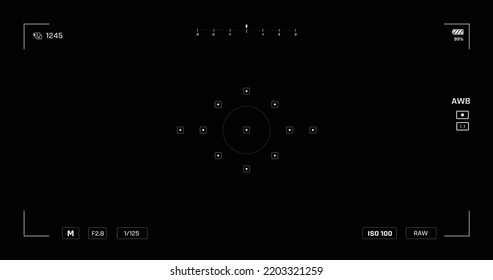Camera user interface in the viewfinder and live view overlay frame template. Photo, video ui for cellphone. Camera screen mockup for photography application, selfie and video. The record from the cam