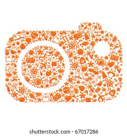 Camera From Vacation Signs, Isolated On White Background, Vector Illustration