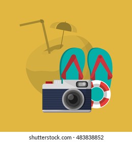 camera with vacation travel icons image