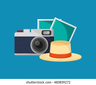 camera with vacation travel icons image