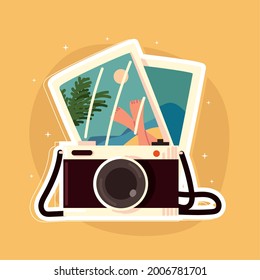 camera with vacations pictures cartoon