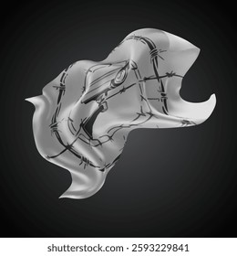 Camera, vector 3d flag with waves on a black background