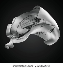 Câmera, sinalizador 3d vetorial com ondas em um plano de fundo preto