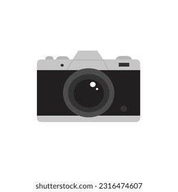Camera vector in black and gray flat style.